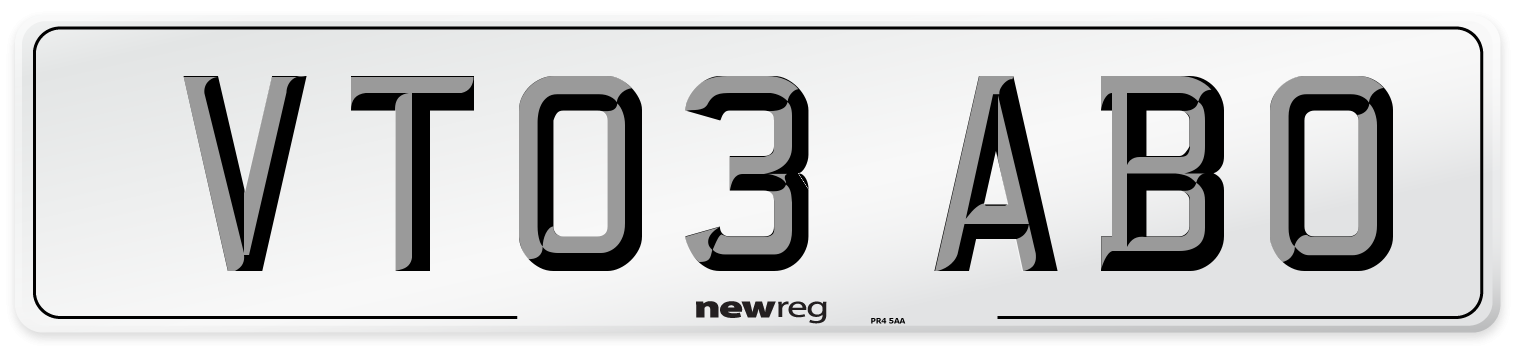 VT03 ABO Number Plate from New Reg